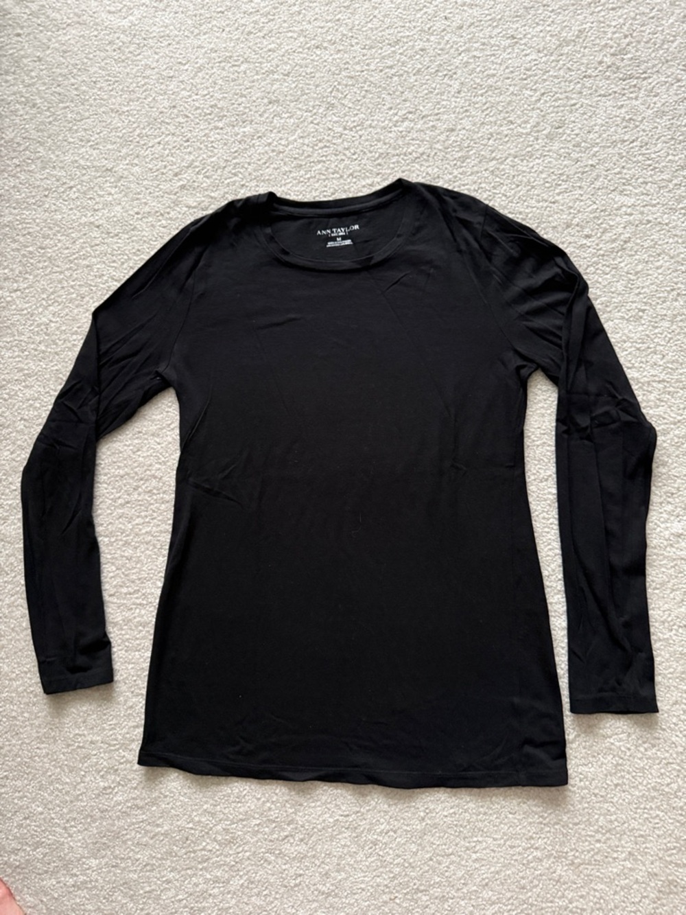 Ann Taylor Black Long Sleeve Crewneck Top Modal Soft Size Medium